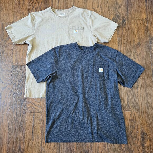 Lot Of 2 Carhartt Shirts Men's XL Tall Loose Fit Pocket Tee Black & Tan Workwear - Picture 1 of 5